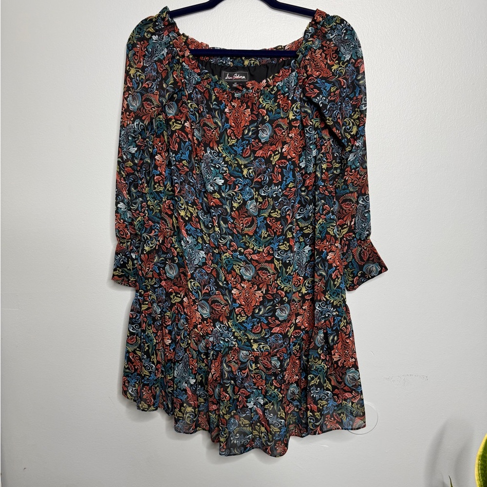 Floral Off the Shoulder Drop Waist Boho Cottagecore Mini Flowy Dress | Size 10